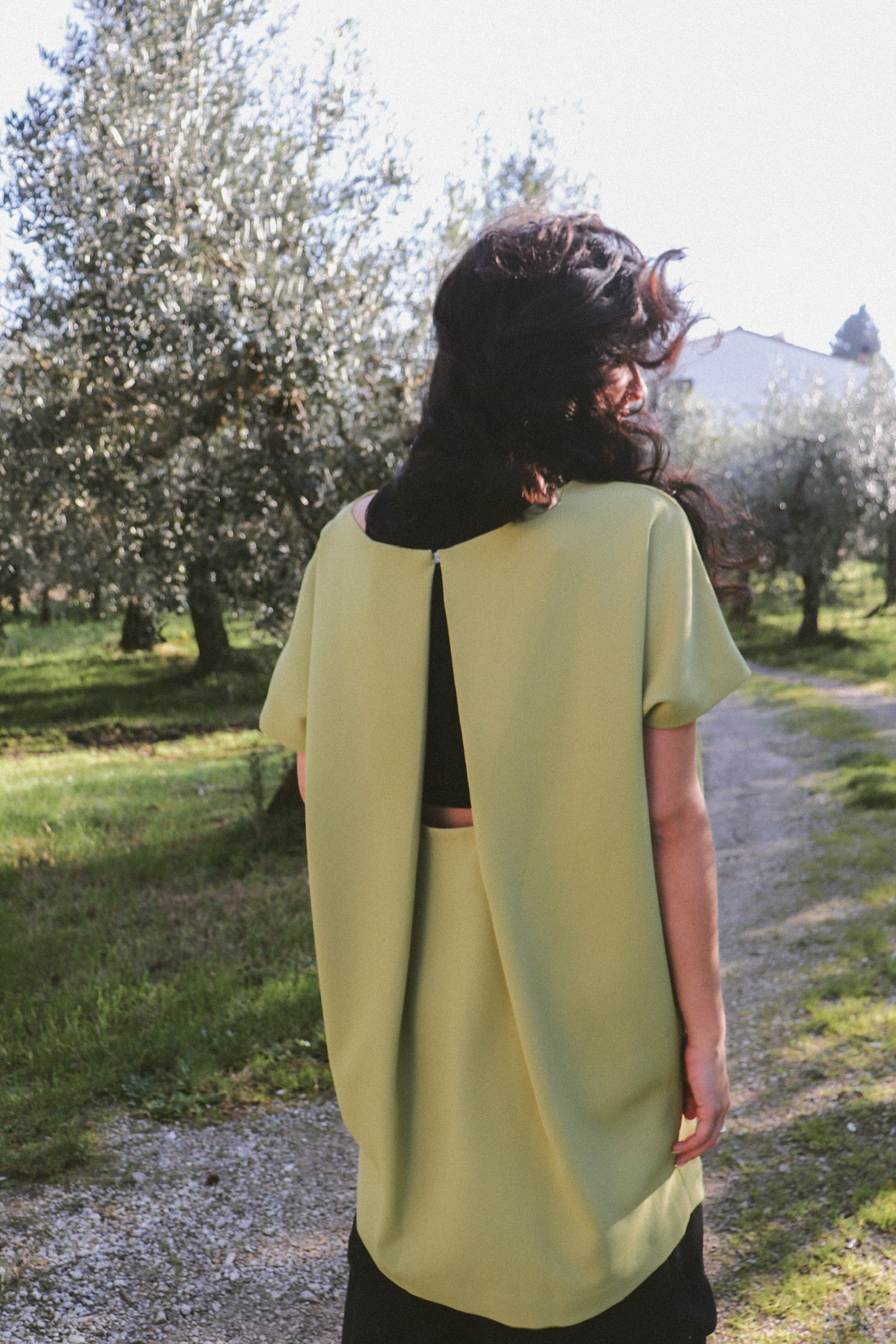 angle open back dress