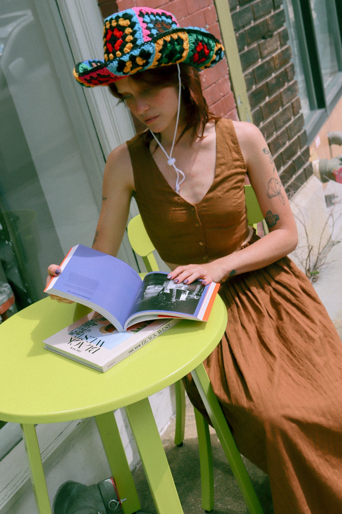 antique brown pull-on skirt with top set