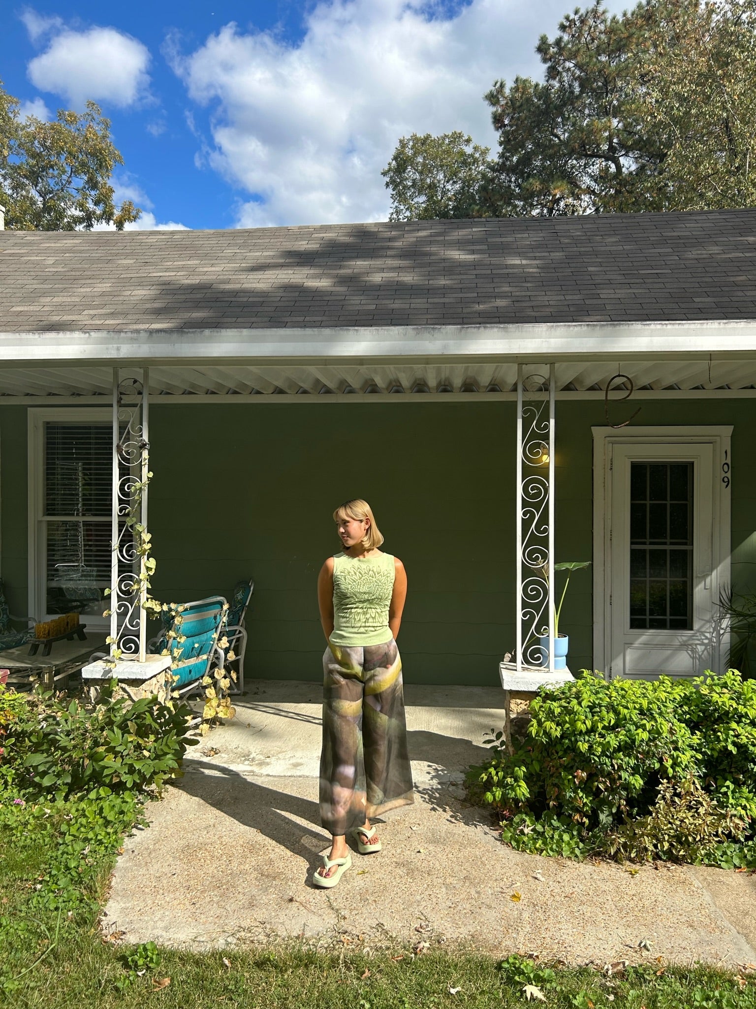 song tu wide leg printed silk organza pant