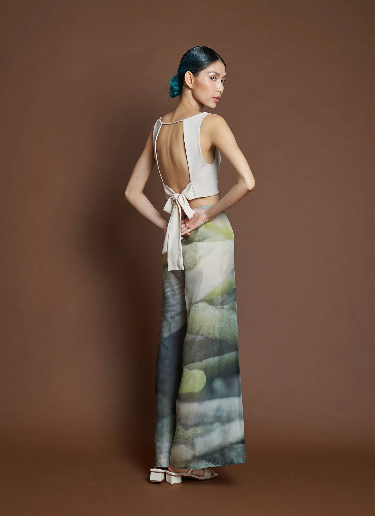 song tu wide leg printed silk organza pant