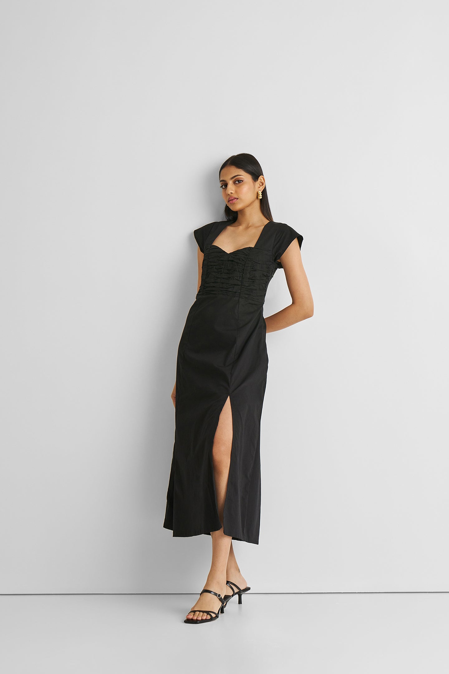 Ruched Dress with Front Slit